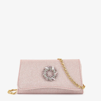 Pochette da sera rosa I-Bag con decorazioni in cristallo