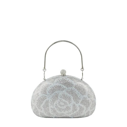Borsa I-Bag con motivo floreale e cristalli argento